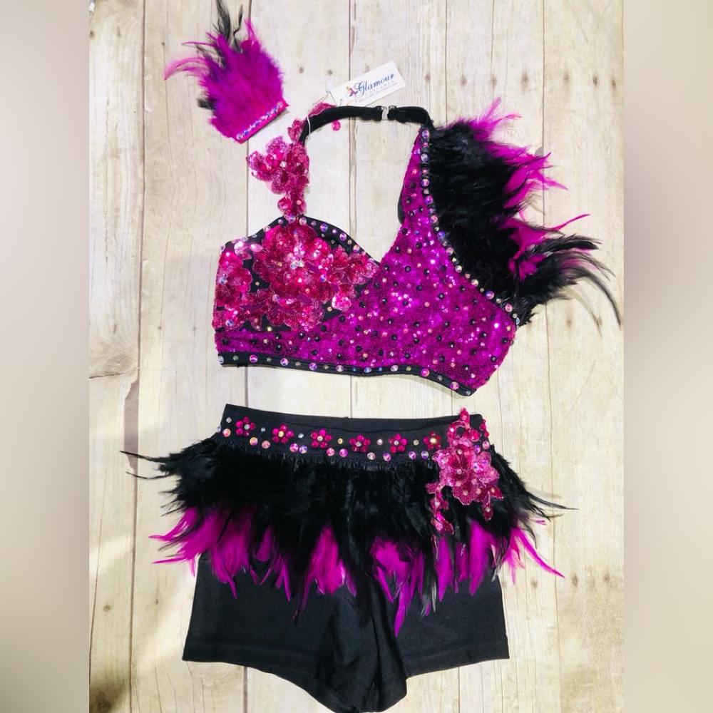 Glamour Dance Costume Child Large Pink Jazz Tap Sassy New With Tags